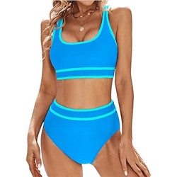 Blooming Jelly Women's Bikini Sets High Waisted Two Piece Swimsuits Sporty Color Block Cheeky High Cut Bathing Suits