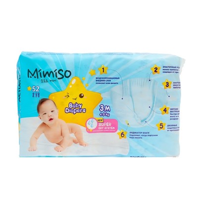 Подгузники одноразовые для детей MIMISO 3/М 4-9 кг 52шт
