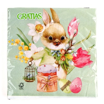 Салфетки бумажные Gratias «Заяц с куличами», 20 шт, 33 × 33 см