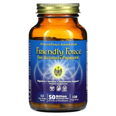 HealthForce Superfoods Friendly Force, Лучший пробиотик, 25 миллиардов КОЕ, 120 веганских капсул