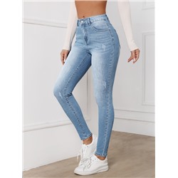 SHEIN Essnce Schmale Jeans mit hoher Taille, Reißverschluss