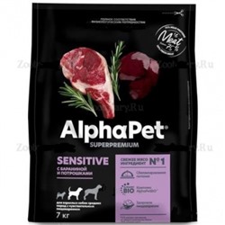 Сухой корм AlphaPet Superpremium для собак средних пород, баранина/потрошки, 7 кг