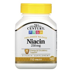 21st Century Niacin, Prolonged Release, 250 mg, 110 Tablets