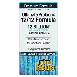 Natural Factors Ultimate Probiotic, Формула 12/12, 12 миллиардов, 60 вегетарианских капсул