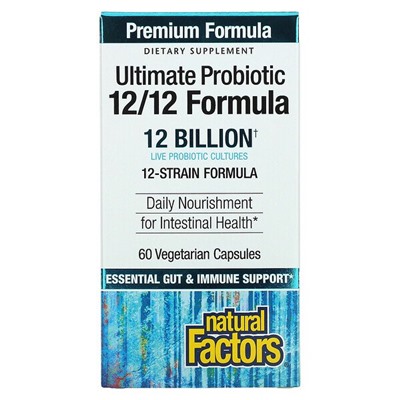 Natural Factors Ultimate Probiotic, Формула 12/12, 12 миллиардов, 60 вегетарианских капсул