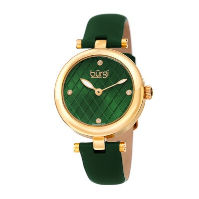 Burgi Quartz Diamond Green Dial Green Leather Ladies Watch BUR196GN