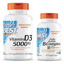 Doctor's BEST Bundle Vitamin D3 5,000 360 Count Fully Active B Complex 30 Count, Non-GMO, Gluten Free, Vegan, Soy Free
