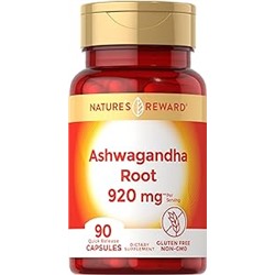 Nature's Reward Ashwagandha Root Capsules - 920mg - 90 Count - Non-GMO & Gluten Free Supplement