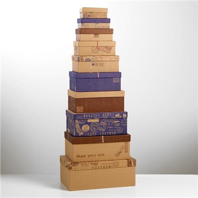 Набор подарочных крафтовых коробок 10 в 1 «Почта», 12 × 7 × 4 - 32.5 × 20 × 12.5 см