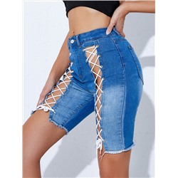 Schmale Denim Shorts zum Schnüren