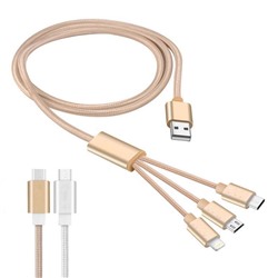 USB кабель плетенный 3 в 1 Apple 8 pin/Micro USB/USB Type-C 1 м. 9046307