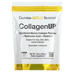 California Gold Nutrition, CollagenUP, гидролизованные пептиды морского коллагена с гиалуроновой кислотой и витамином C, с нейтральным вкусом, 206 г (7,26 унции)