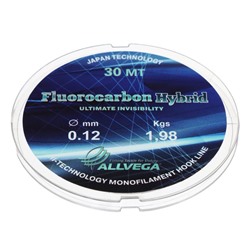 Леска монофильная ALLVEGA Fluorocarbon Hybrid, диаметр 0.12 мм, тест 1.98 кг, 30 м, флюорокарбон 65%