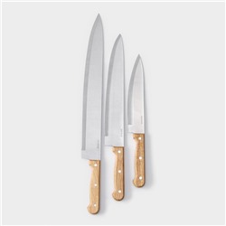 Набор кухонных ножей Доляна «Поварская тройка», 3 предмета: лезвие 19 см, 25,5 см, 33 см, ручка деревянная