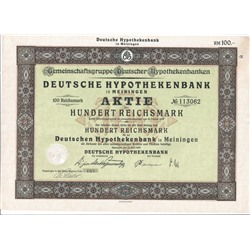 Акция Немецкий ипотечный банк в Майнингене, 100 рейхсмарок 1925 г, Германия