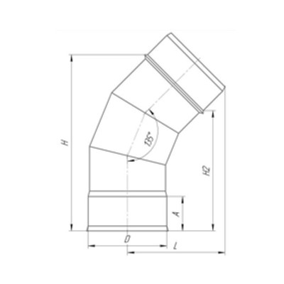 Отвод 135°, d 180 мм, нержавейка 1.0 мм