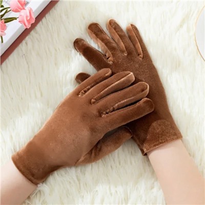 Перчатки бархатные, светло-коричневые