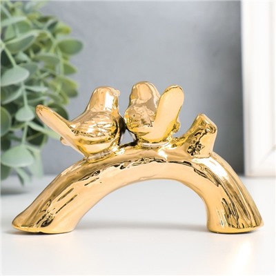 Сувенир керамика "Два воробышка на коряге" золото 12,7х5х7,5 см