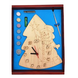 Часы с циферблатом под роспись "Снеговик" с красками арт.8097/20