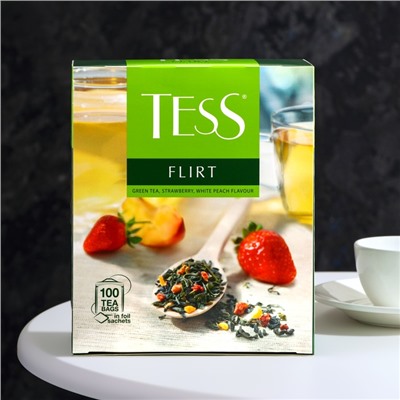 Чай зелёный TESS FLIRT со вкусом клубники и белого персика, 150 г