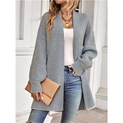 SHEIN LUNE Duster Cardigan mit Chevron Muster, Bischofärmeln