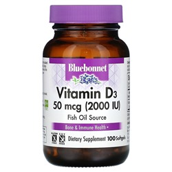 Bluebonnet Nutrition Витамин D3 - 50 мкг (2000 МЕ) - 100 мягких капсул - Bluebonnet Nutrition