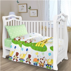 Постельное бельё АДЕЛЬ Kids Веселые друзья, размер 107х140, 60х120 (на резинке), 40х60см, поплин 110г/м, хлопок 100%