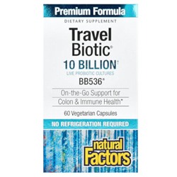 Natural Factors Travel Biotic, BB536, 10 миллиардов, 60 вегетарианских капсул - Natural Factors