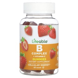 Lifeable B Complex + Витамин C в жевательных конфетах, Натуральная клубника, 60 жевательных конфет - Lifeable
