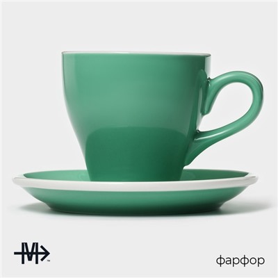 Кофейная пара фарфоровая Magistro Coffee time, 2 предмета: чашка 280 мл, блюдце d=15,5 см, цвет бирюзовый