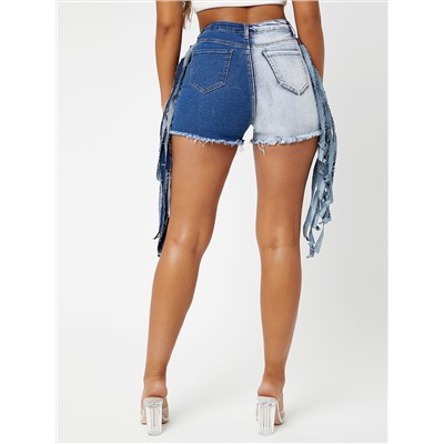 SHEIN Denim Shorts mit rohem Saum und Schleife Detail