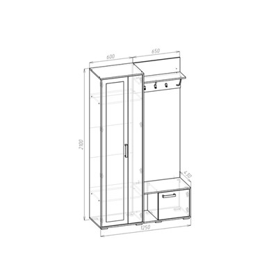 Прихожая Моника-2 с зеркалом 1250х430х2100 Белый