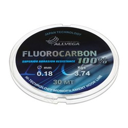 Леска монофильная ALLVEGA FX Fluorocarbon 100%, диаметр 0.18 мм, тест 3.74 кг, 30 м, прозрачная