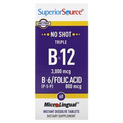 Superior Source Тройной B-12, B-6, Фолиевая кислота - 60 мгк - Superior Source