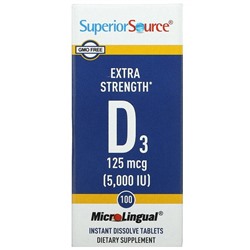 Superior Source Экстра Сила D3 - 125 мкг (5000 МЕ) - 100 таблеток для рассасывания - Superior Source