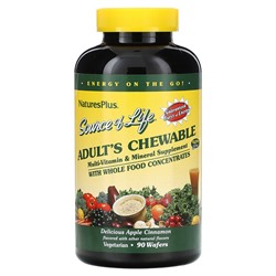 NaturesPlus Source of Life, Жевательная мультивитаминная и минеральная добавка для взрослых, вкусное яблоко с корицей, 90 вафель