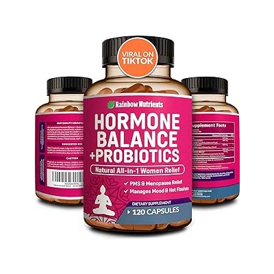 Hormone Balance + Probiotics For Women (3450mg) Natural Relief for Menopause, Weight Management, Hot Flashes, PMS, Bloating | 4:1 Chasteberry, Dong Quai, Black Cohosh & Maca | 120 Non GMO Capsules
