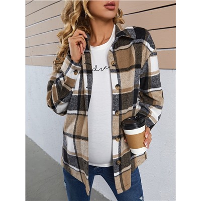 SHEIN Umstandsmode Drop Shoulder Wollmischung Mantel mit Plaid Muster