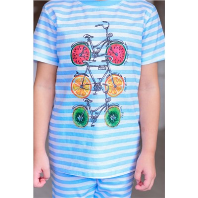 Костюм детский из футболки и бридж из кулирки Fruits & bikes голубой