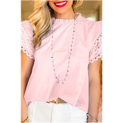 Light Pink Layered Ric Rac Cap Sleeve Frilled Neck Blouse