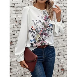 SHEIN Clasi Bluse mit Blume Muster, Puffärmeln,