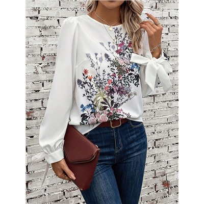 SHEIN Clasi Bluse mit Blume Muster, Puffärmeln,