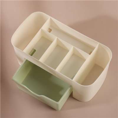 Органайзер для хранения, 6 секций, с ящиком, 21 × 10,5 × 9 см, цвет бежевый/зелёный