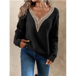 Pullover mit Guipure Spitzeneinsatz, Pointelle Strick Drop Shoulder