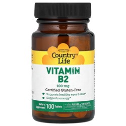 Country Life Vitamin B2, 100 mg, 100 Tablets