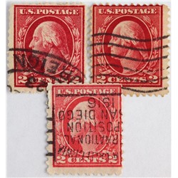 Марка 2 цента, США, Джордж Вашингтон (кармин) 1912-1919 год