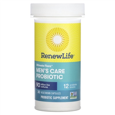 Renew Life Ultimate Flora, Мужской Уход Пробиотик - 90 миллиардов живых культур - 30 вегетарианских капсул - Renew Life