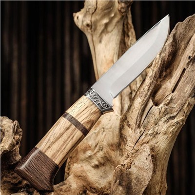Нож охотничий "Таежник" Мастер К, рукоять дерево с бронзой, клинок 11 см