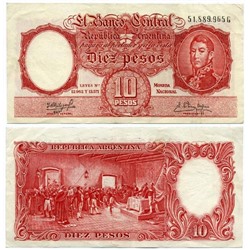 Банкнота 10 песо 1962 года, Аргентина