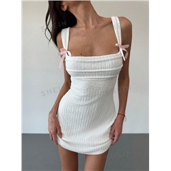 SHEIN Aloruh Y2K Stil Schleife Dekor rückenfrei Bodycon geripptes Mini Kleid